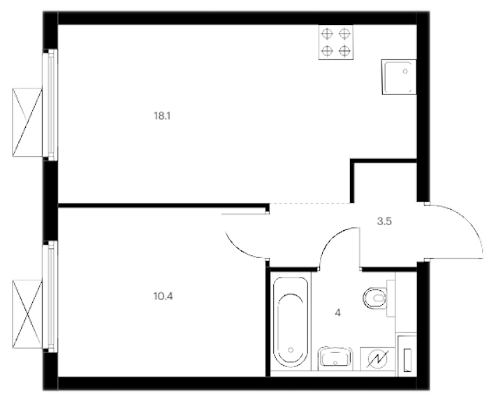 1-комнатная квартира 36 м², 9/12 эт., ЖК «Витебский парк»